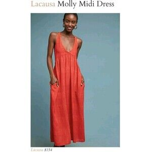 LACAUSA Textured Red Orange Long Tank Flowy Boho Vacation Dress Size M
